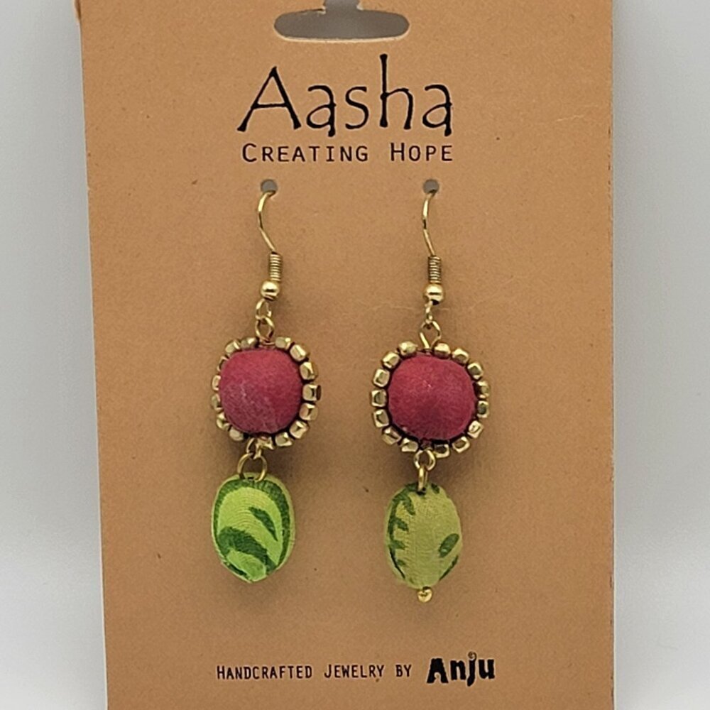 Anju Watermelon Earrings 1.5 Inch Gold-Tone French Wire Green Red Dangle Aasha